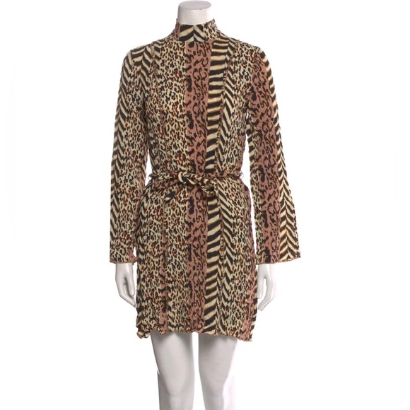 Nanushka Yai Paneled Printed Crinkled-Voile Mini Dress In Animal Print, Size XS - Picture 1 of 9